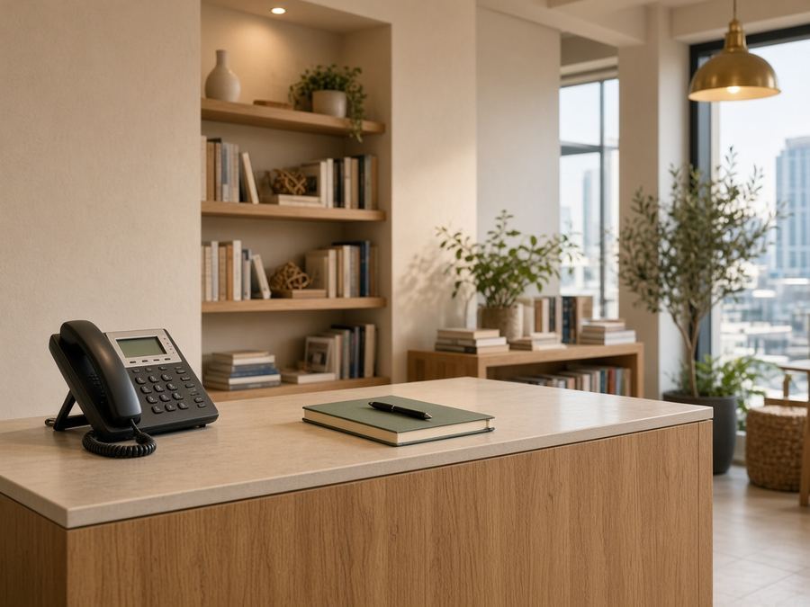 Contact desk at Purehaven Books in Dubai